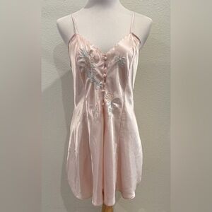 Vintage R Michael Alan Satin Nightgown Small Pink Floral Embroidered Slip Dress